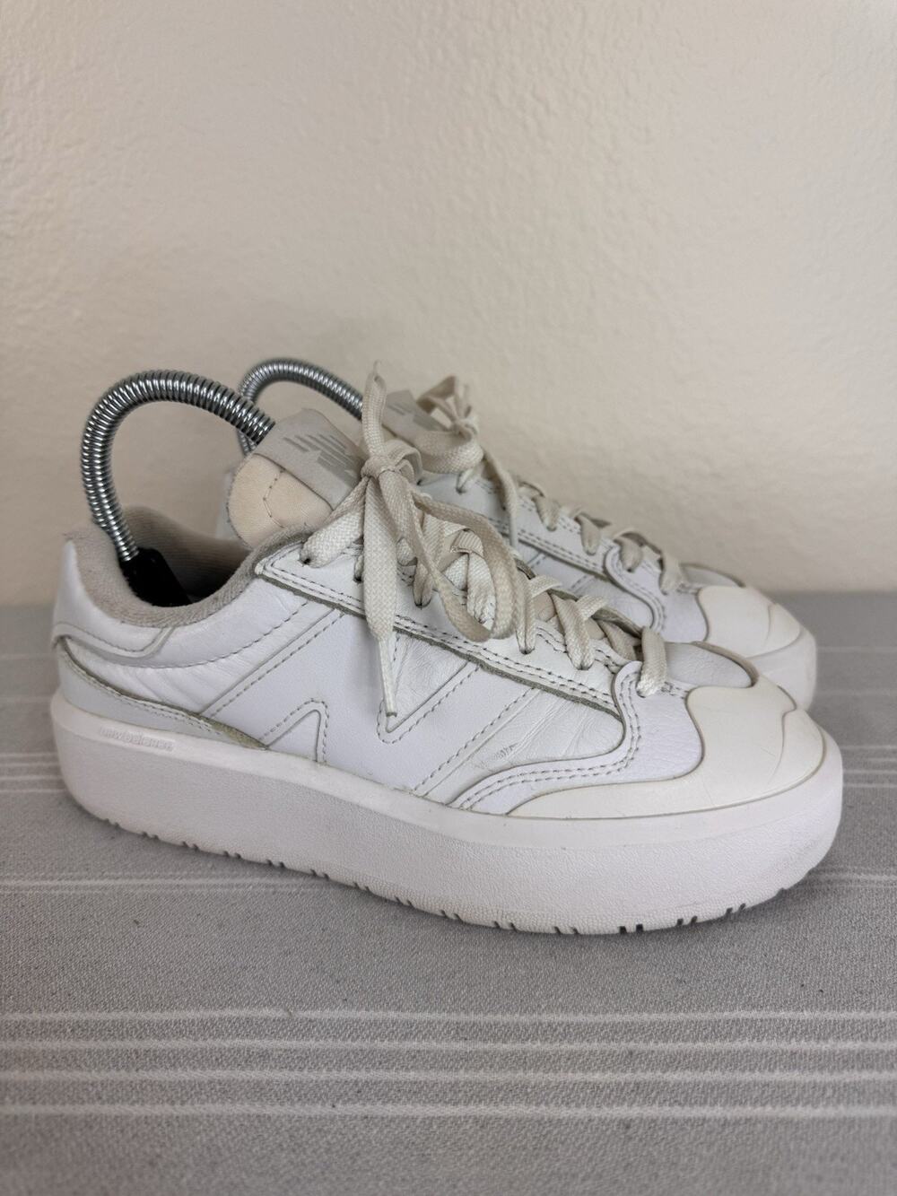 Women’s New Balance CT302 Platform Court Sneakers Leather Chunky Triple White 6